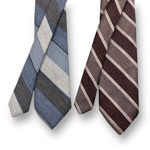Paco Rabanne Paris Men's Neckties Bundle of 2 Blue And‎ Brown Stripes Vintage